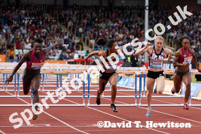 From left to right: Dawn Harper-Nelson, Queen Harrison and Sally Pearson, 100 metres hurdles at the Sainsbury's Birmingham Grand Prix. Photos: David T. Hewitson/Sports for All Pics
